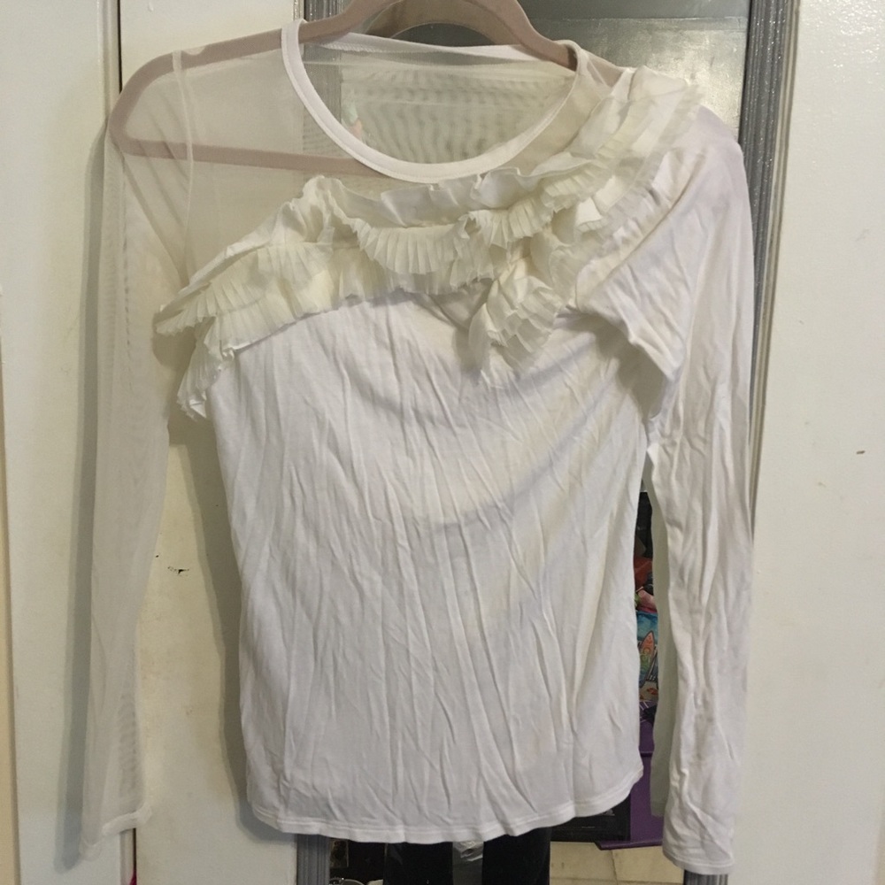 BCBG Mesh and Ruffle Blouse